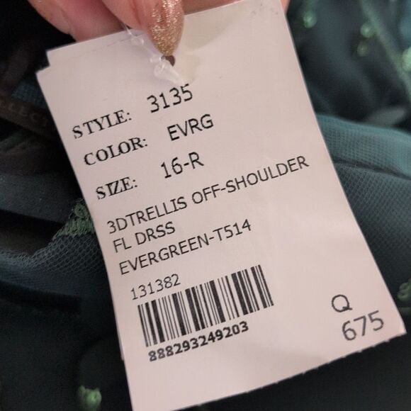 NWT Dessy Collection Birch 3D Sequin Embroidery Dress Evergreen Green size 16 - Picture 2 of 15